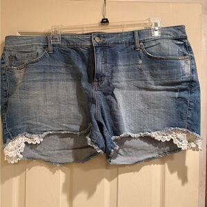 Torrid Blue Jean Shorts with White Lace Trim